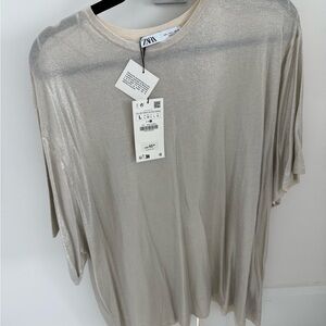 Zara Metallic gold Short Sleeve flowyTop